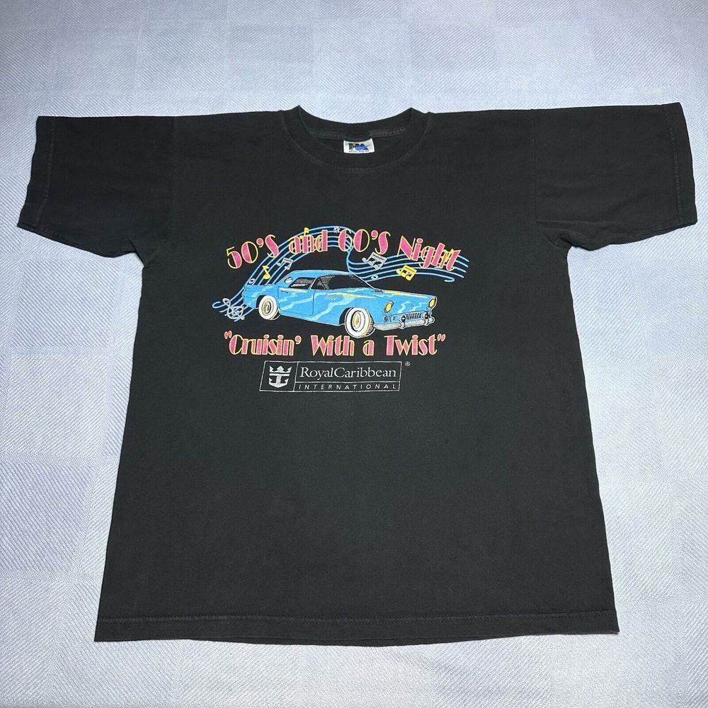 Vintage Royal Caribbean 50s‎ & 60s Night Music Cars Cruise Ship T-Shirt Sz Large